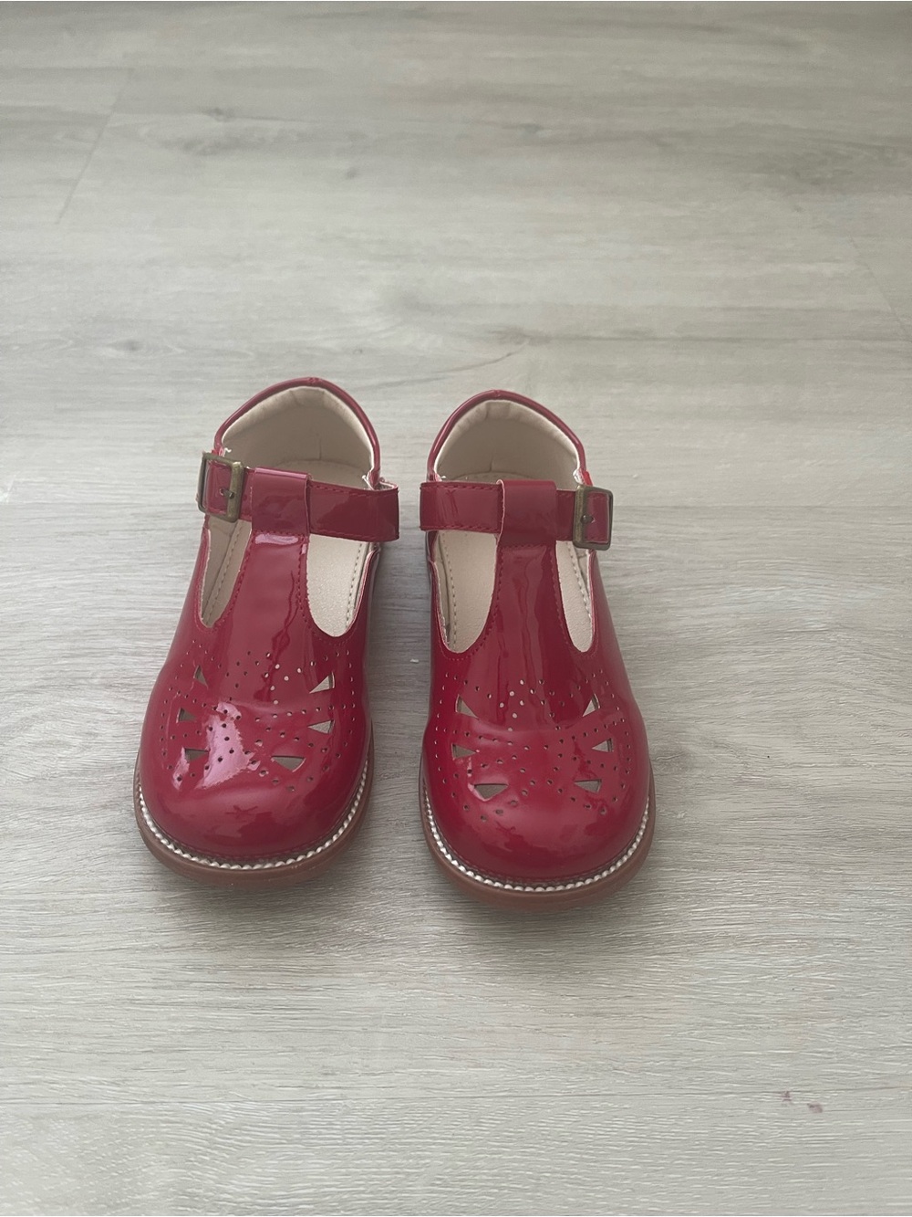 Girls' Red Patent T-Strap Dress Shoes with Buckle